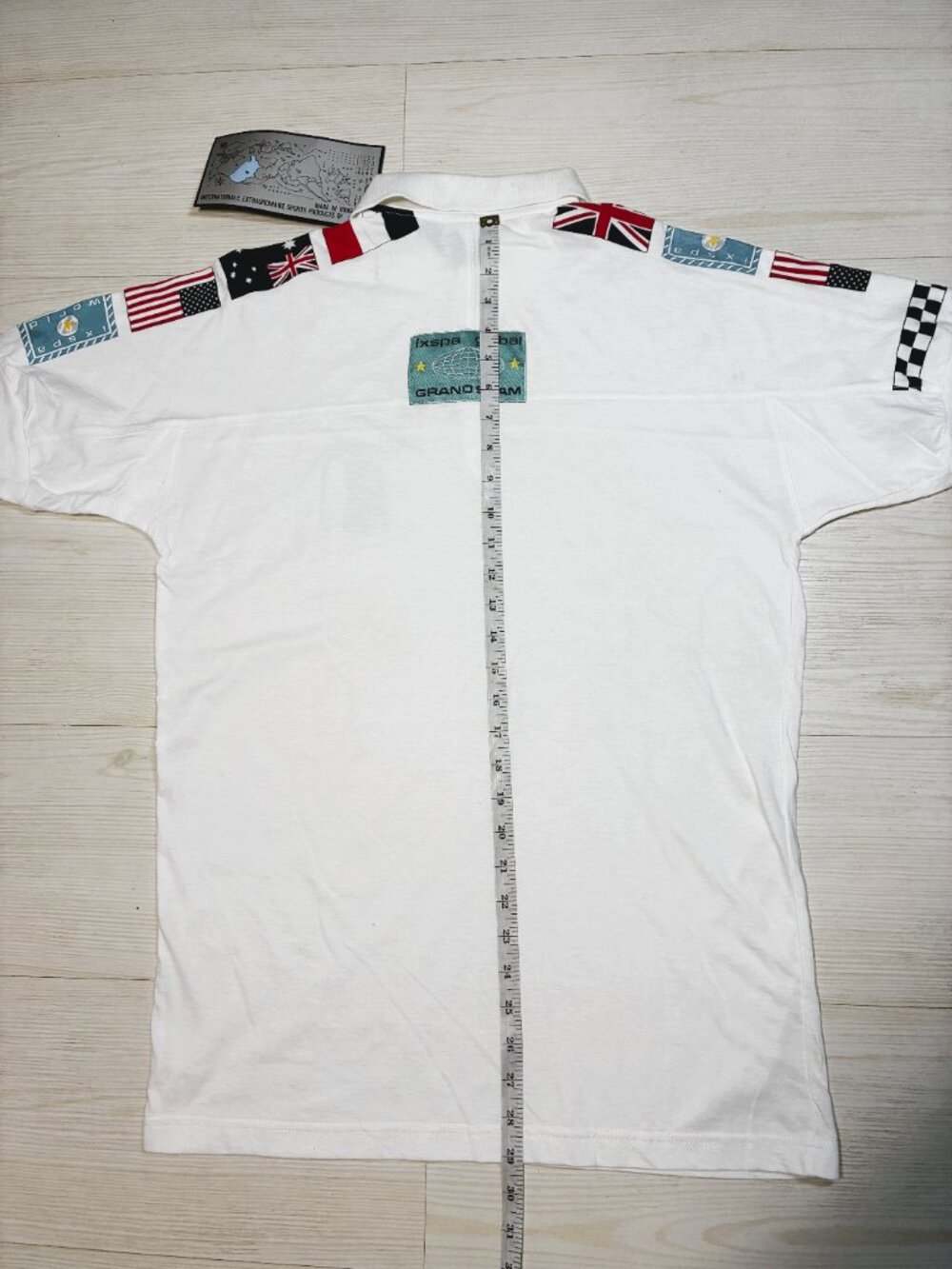 Vintage 90s IXSPA Global Grand Slam Polo Shirt NWT Men’s Flag Print Size S - Picture 3 of 7